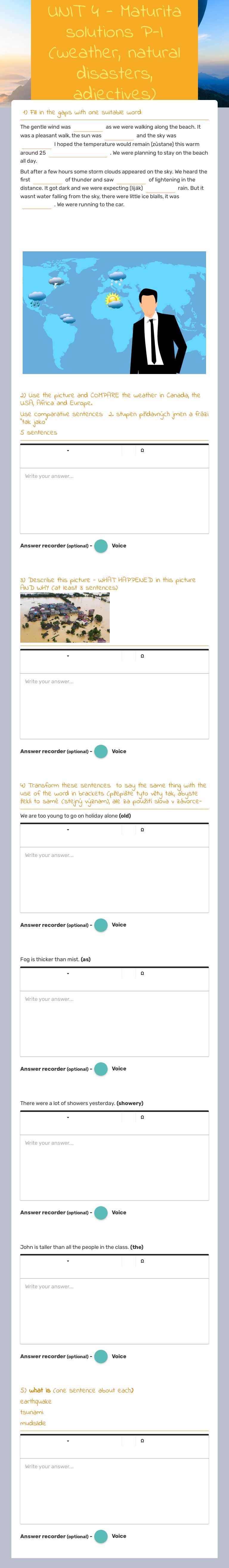 UNIT 4 - Maturita solutions P-I (weather, natural disasters, adjectives) worksheet preview image