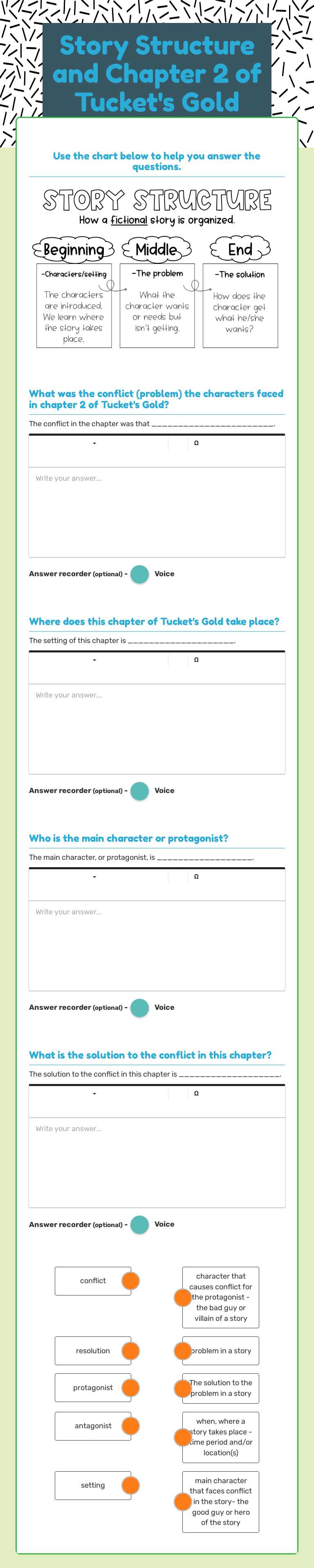 Story Structure and Chapter 2 of Tucket's Gold Grade 5 worksheet preview