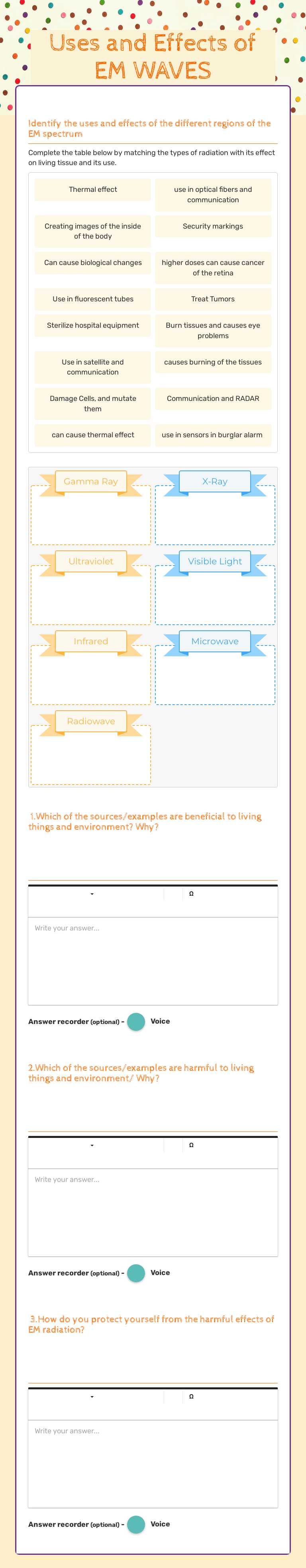 Uses and Effects of EM WAVES Grade 10 worksheet preview