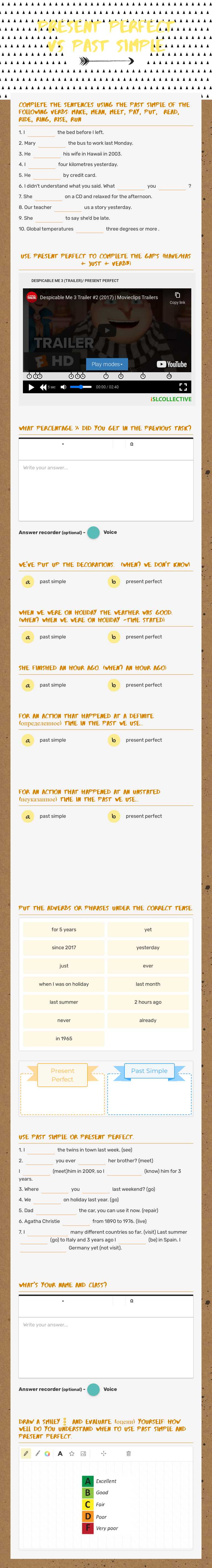 Present perfect vs past simple Grade 6 worksheet preview