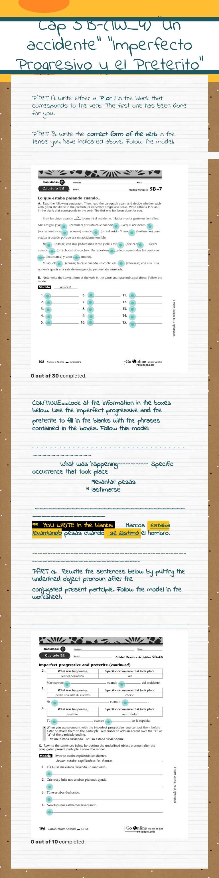 Cap 5B-(IW_4) "Un accidente" "Imperfecto Progresivo y el Preterito" worksheet preview image