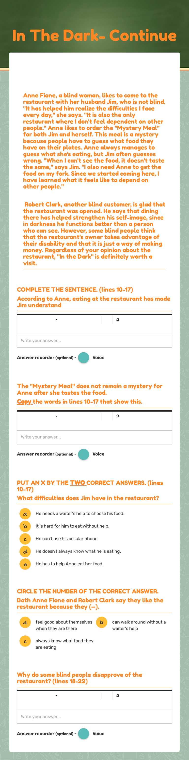 In The Dark- Continue worksheet preview image