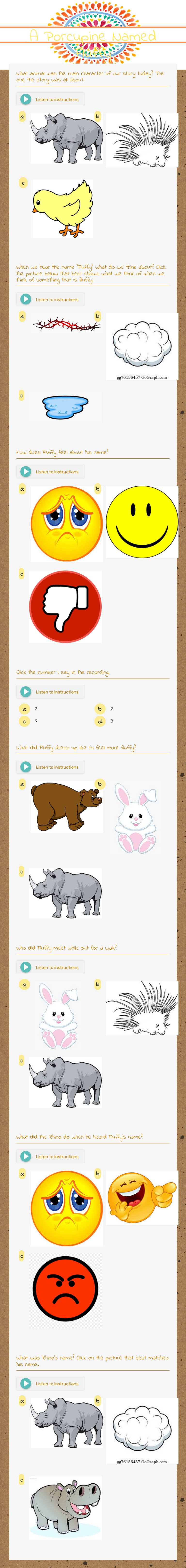 A Porcupine Named Fluffy worksheet preview image