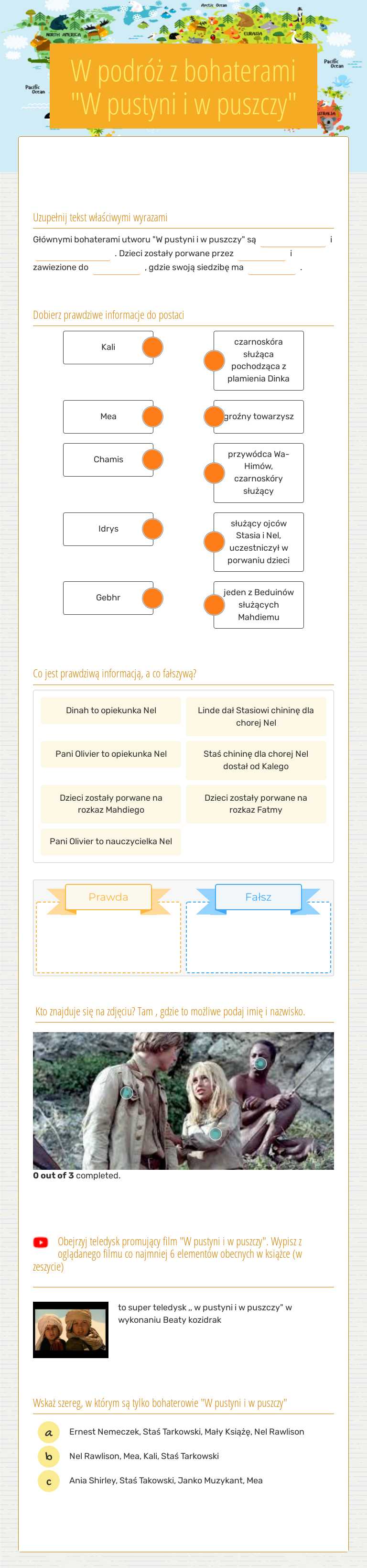 W podróż z bohaterami "W pustyni i w puszczy" worksheet preview image