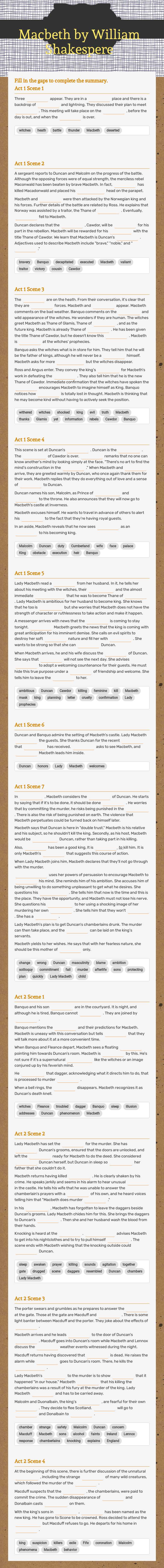 Macbeth by William Shakespere Grade 12 worksheet preview