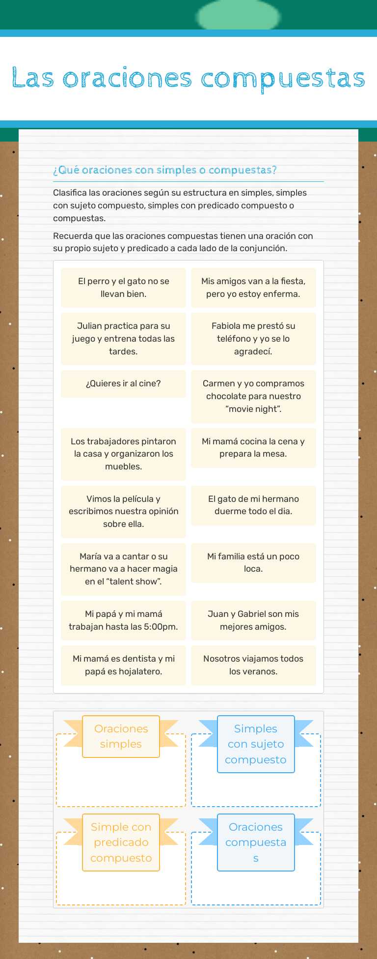 Las oraciones compuestas worksheet preview image
