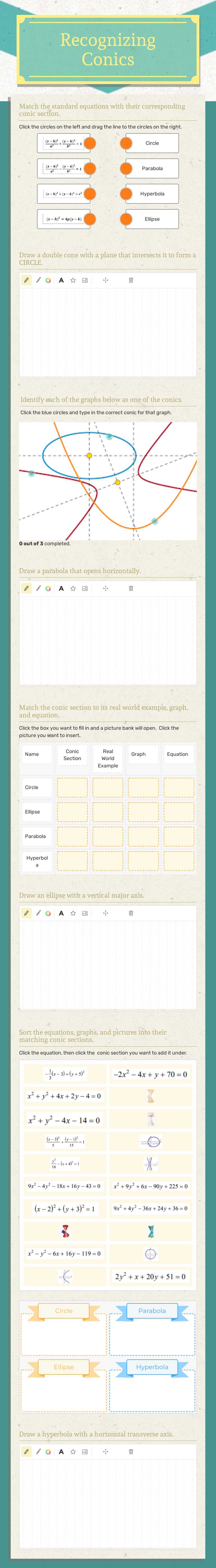 Recognizing Conics worksheet preview image