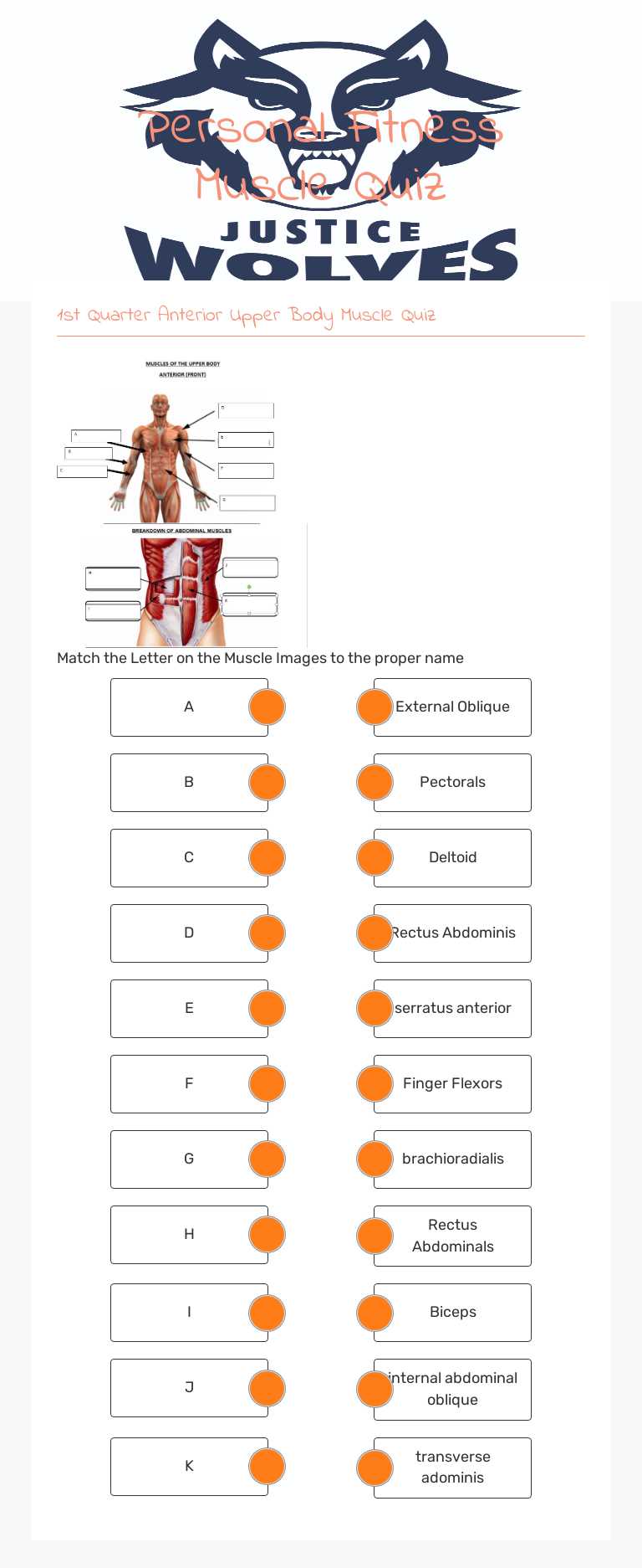Personal Fitness Muscle Quiz worksheet preview image