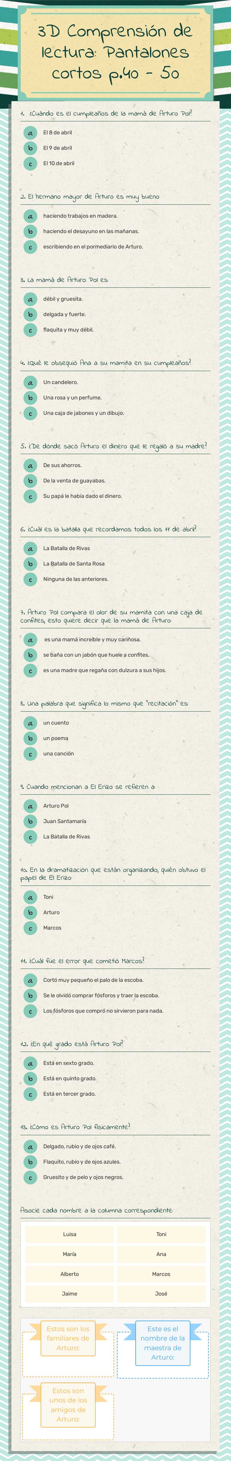 3D Comprensión de lectura:    Pantalones cortos p.40 - 50 worksheet preview image