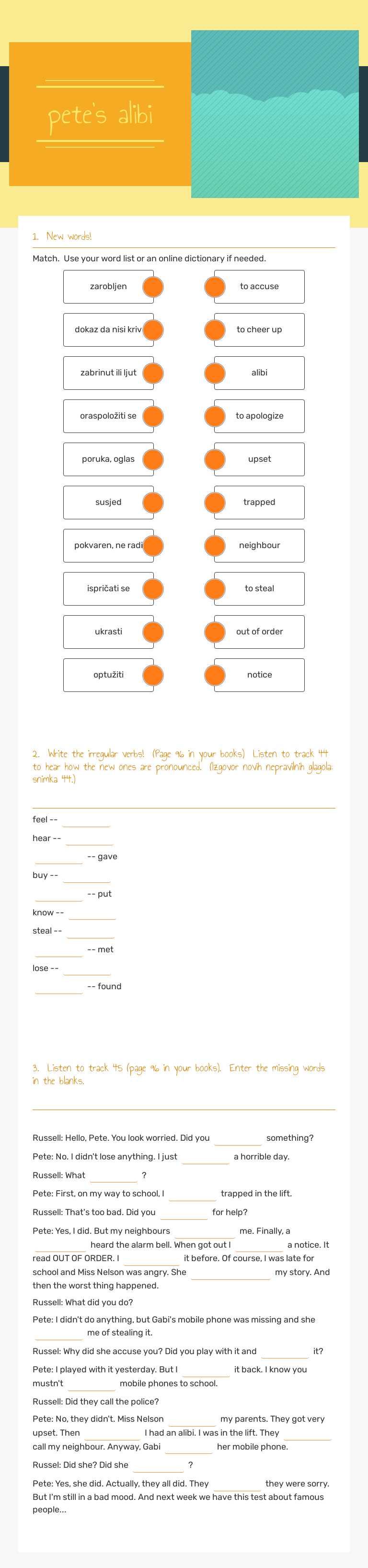 pete's alibi Grade 6 worksheet preview