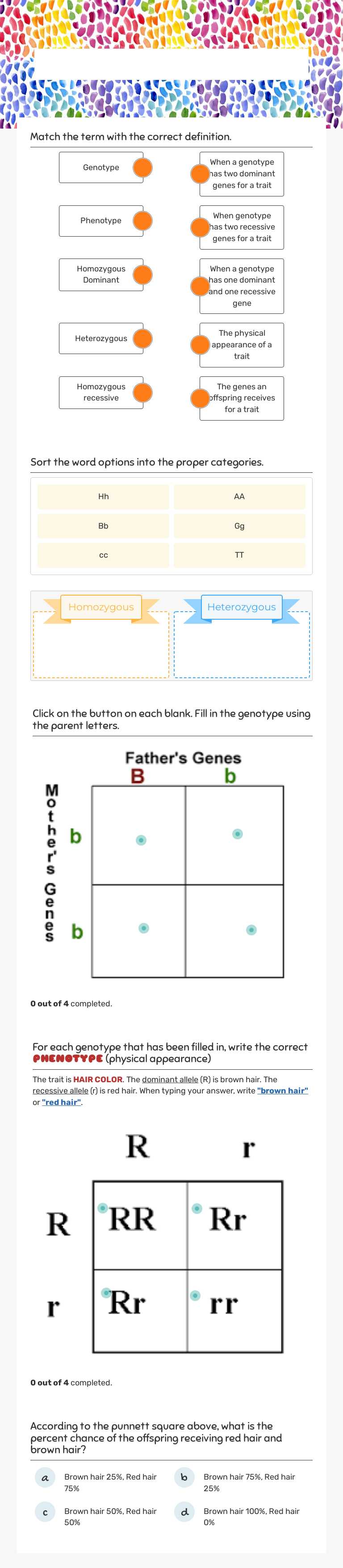 Punnett Squares PRactice Grade 5 worksheet preview
