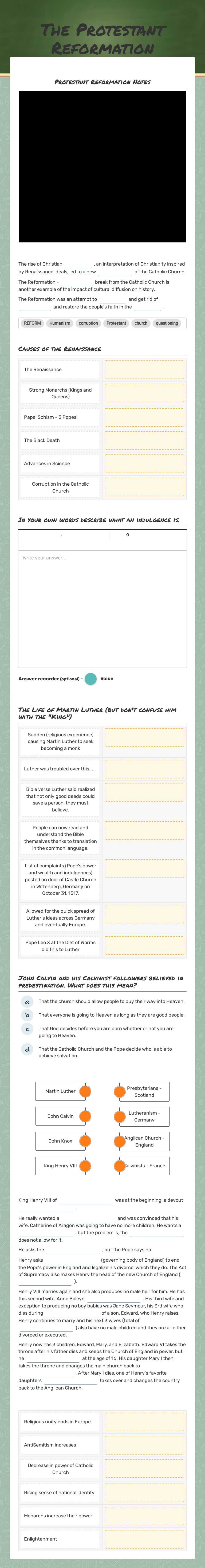 The Protestant Reformation worksheet preview image