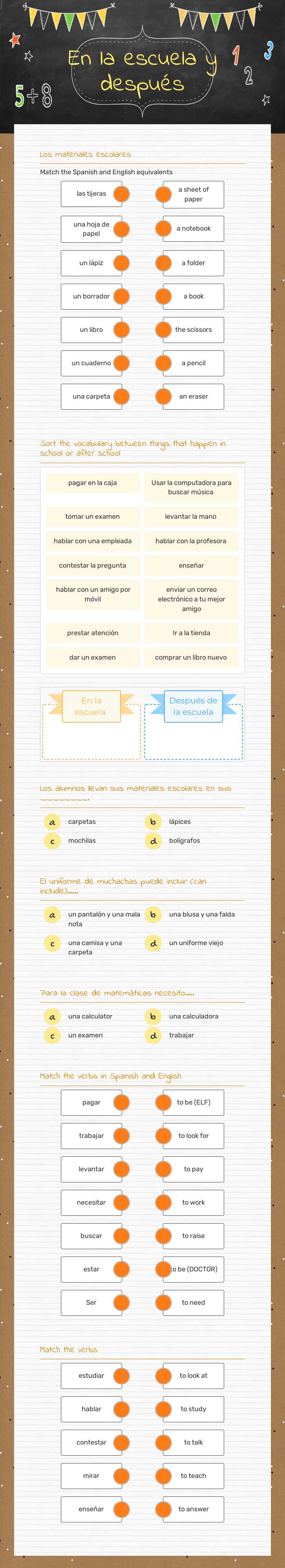 En la escuela y después worksheet preview image