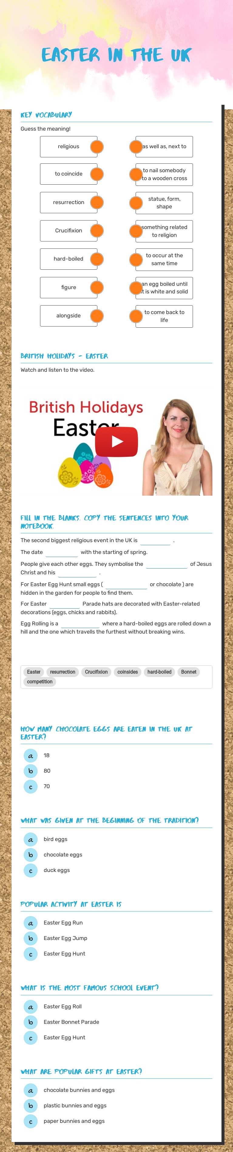 EASTER IN THE UK Grade 7 worksheet preview