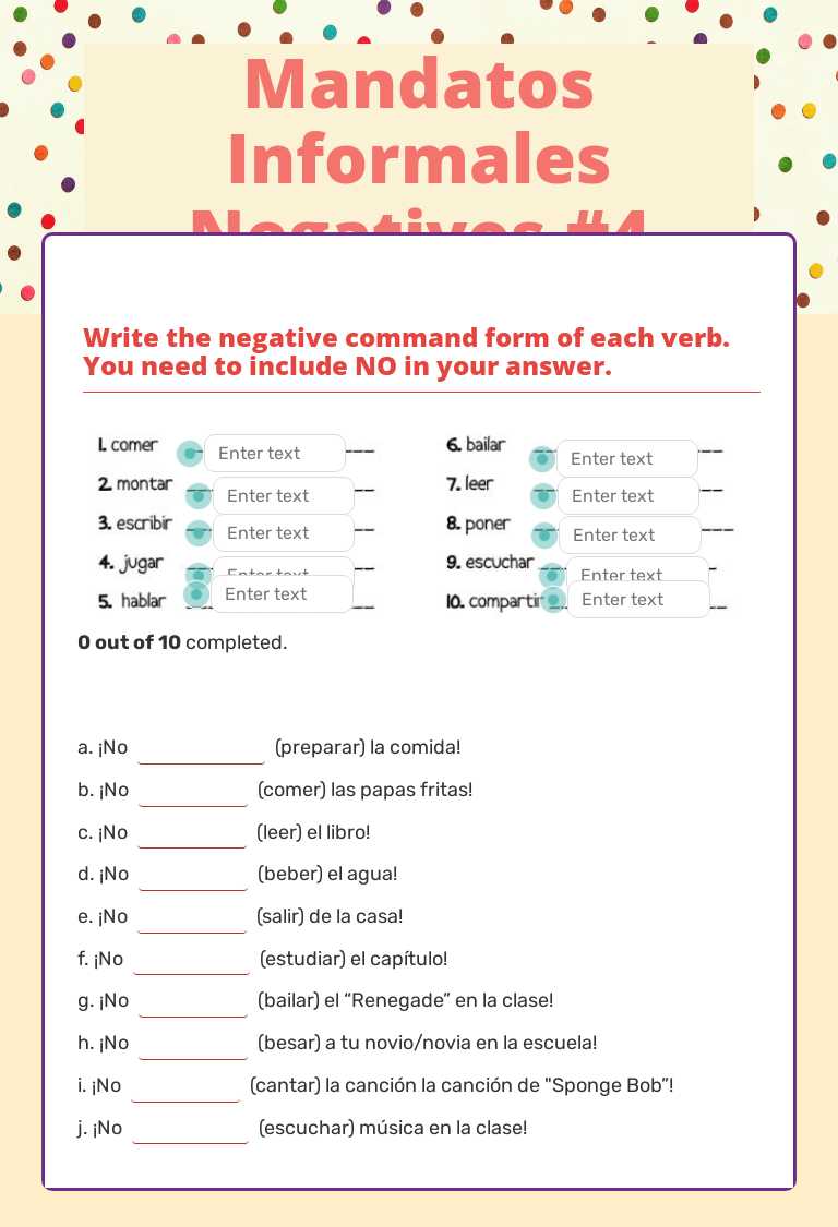 Mandatos Informales Negativos #4 worksheet preview image