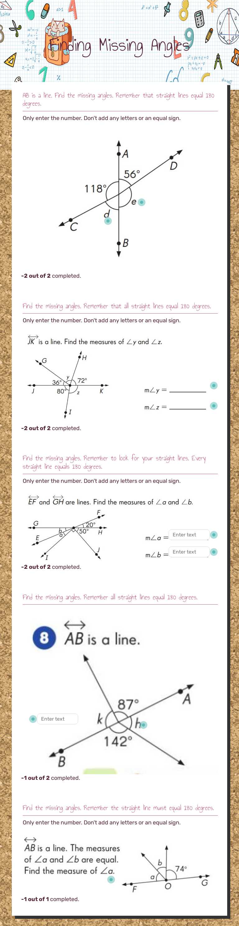 Finding Missing Angles Grade 5 worksheet preview