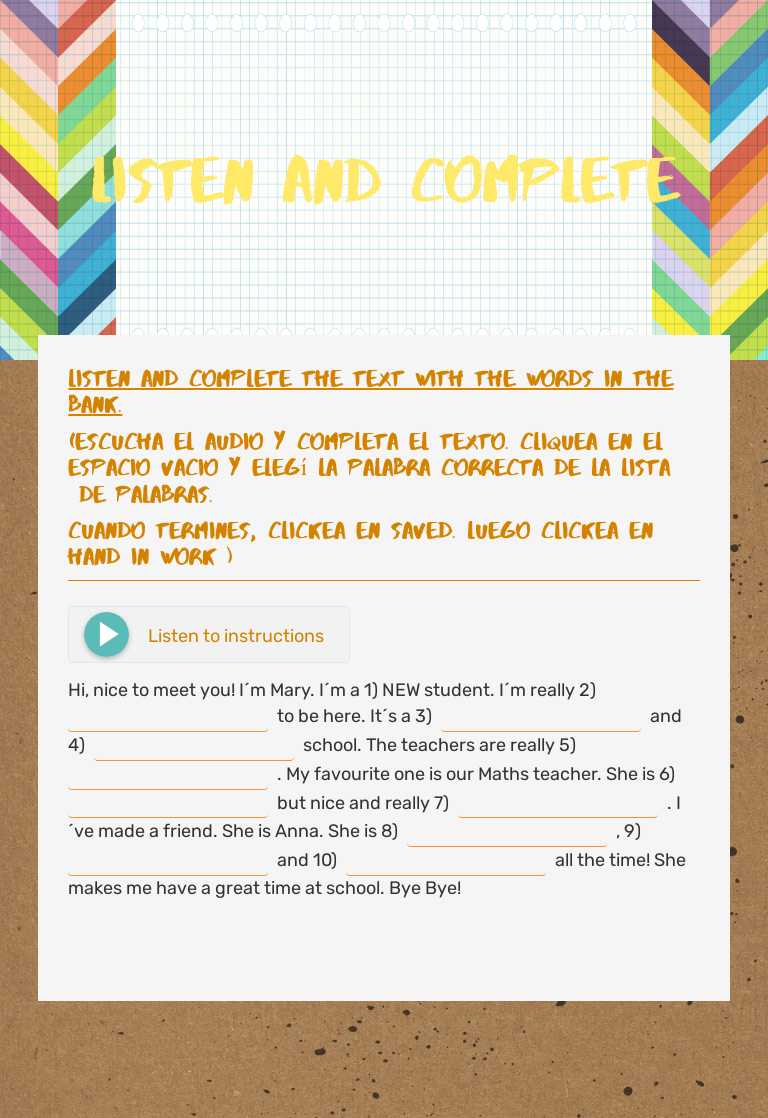 Listen and complete worksheet preview image