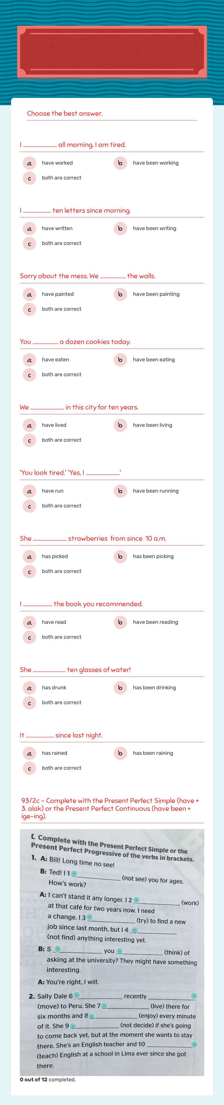 Present perfect Simple vs. Present Perfect Continuous Other worksheet preview