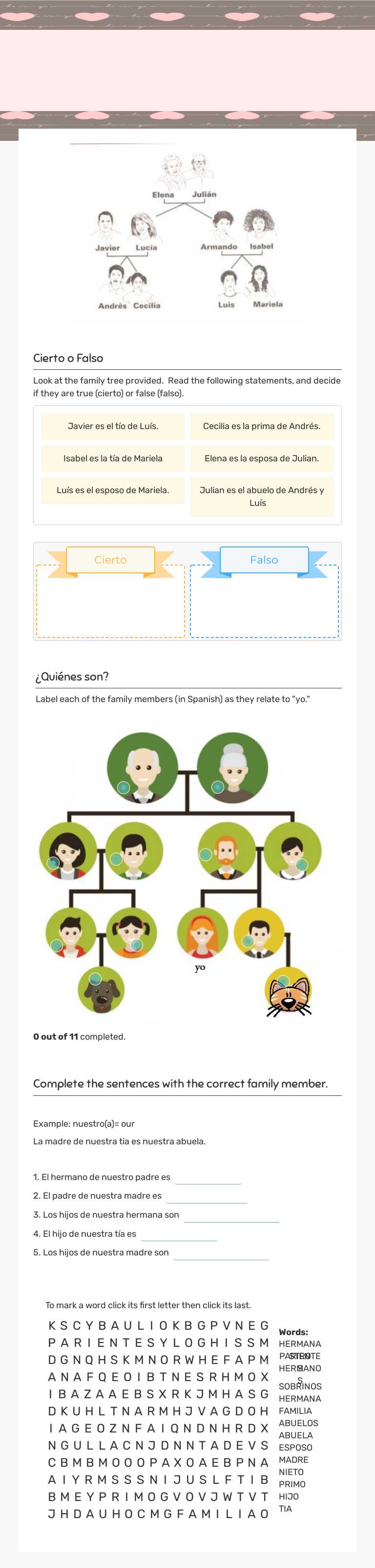 La familia Grade 10 worksheet preview