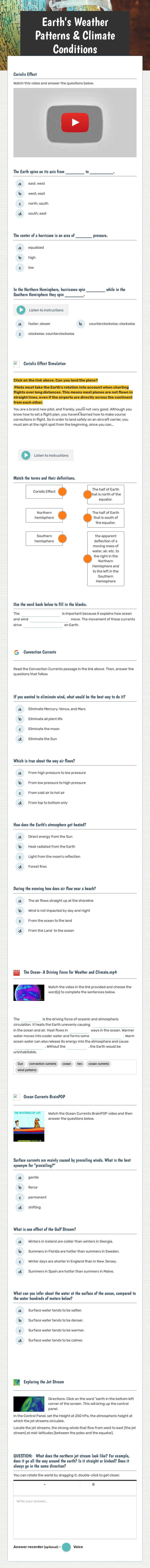 Earth's Weather Patterns & Climate Conditions worksheet preview image