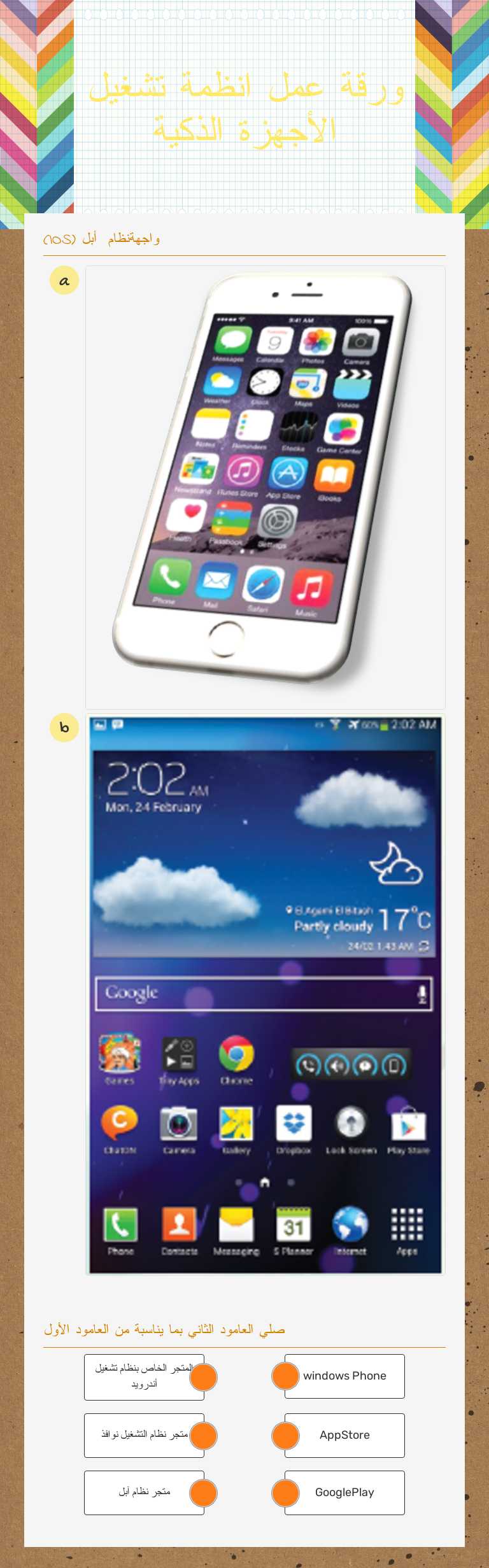 ورقة عمل انظمة تشغيل الأجهزة الذكية worksheet preview image