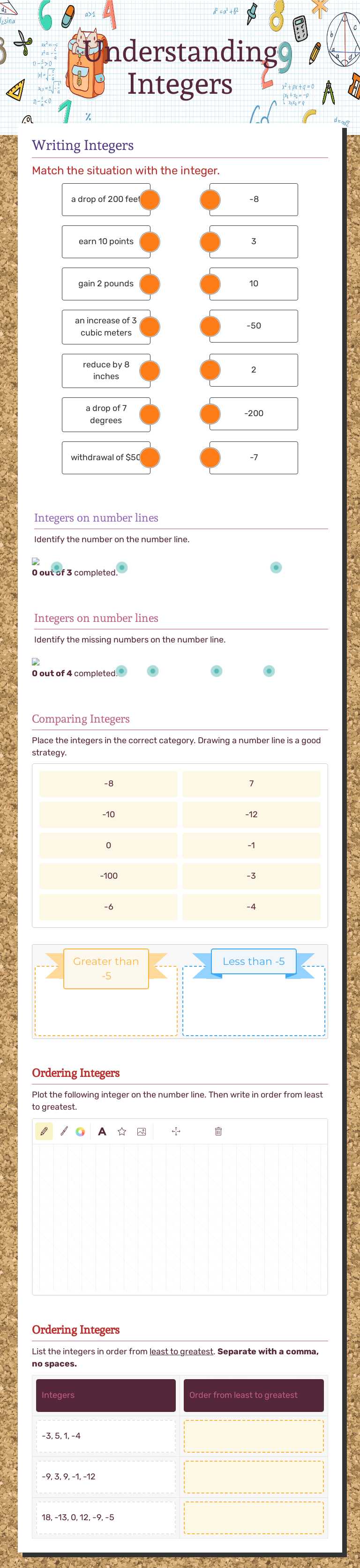 Understanding Integers worksheet preview image