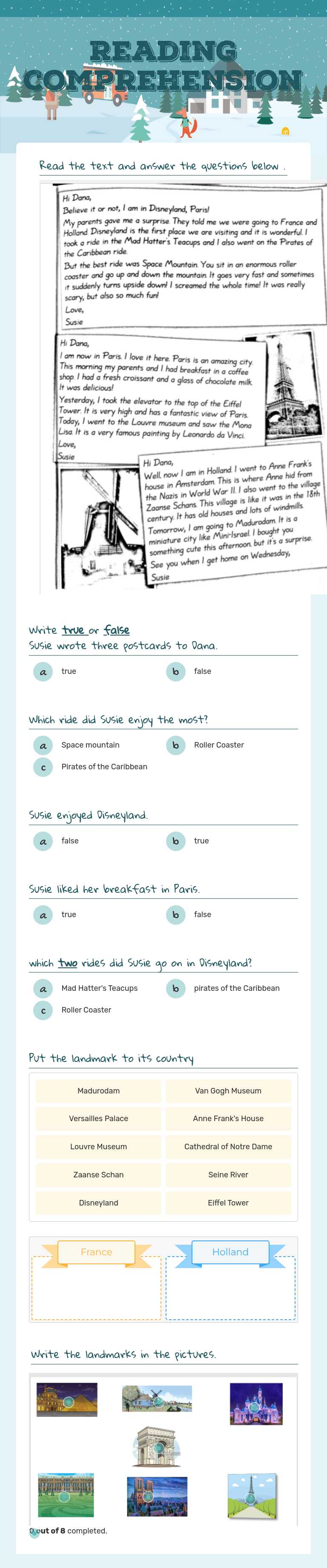 Reading comprehension Grade 3 worksheet preview