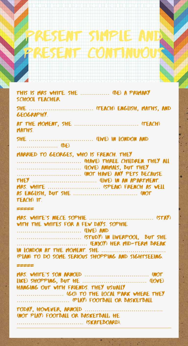 present simple and present continuous worksheet preview image