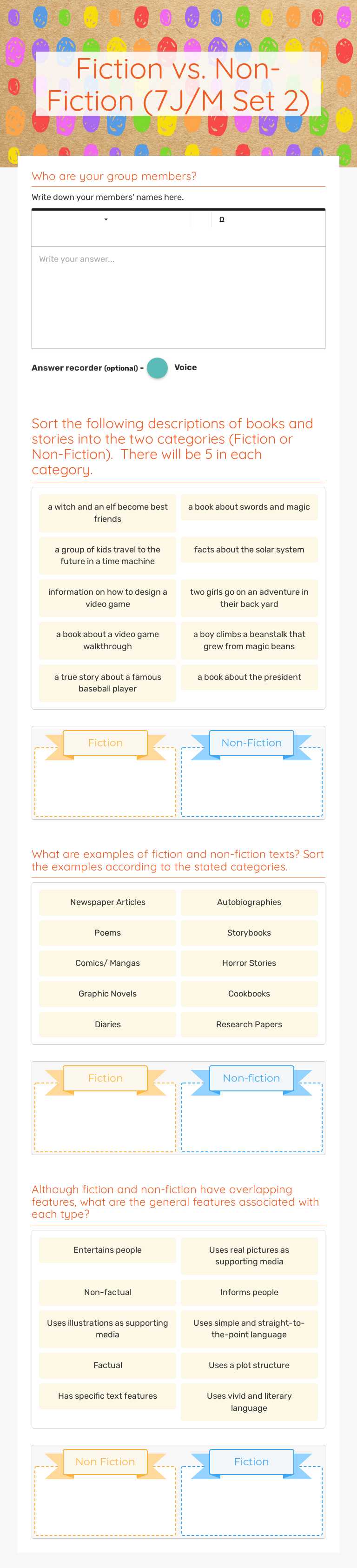 Fiction vs. Non-Fiction (7J/M Set 2) worksheet preview image