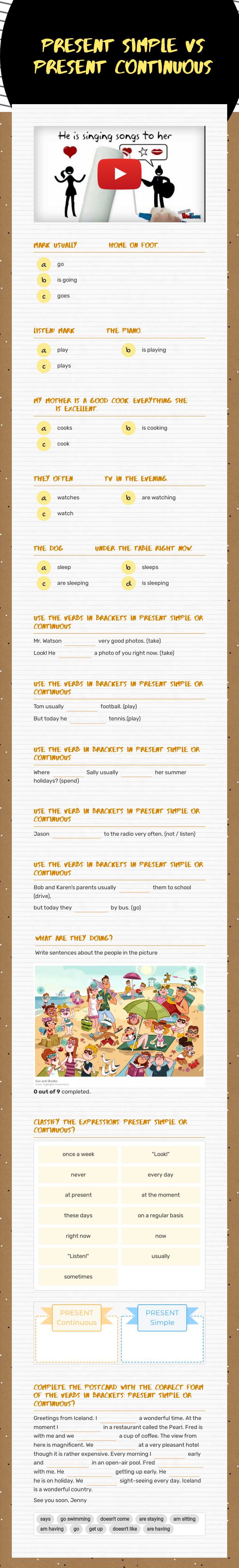 PRESENT simple vs 
present continuous Grade 5 worksheet preview