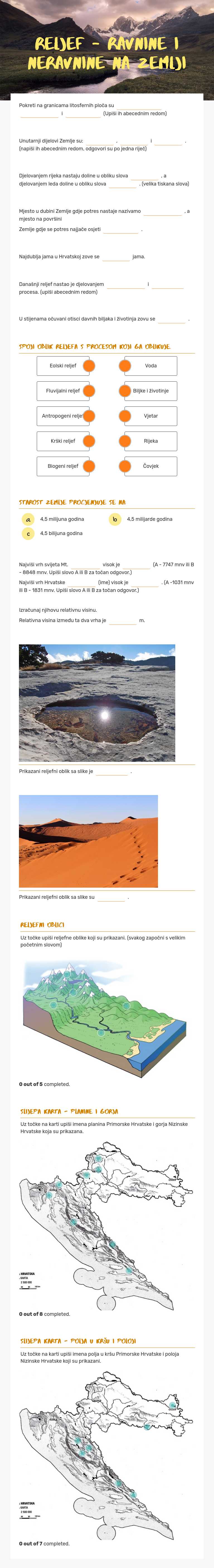 Reljef – ravnine i neravnine na Zemlji worksheet preview image