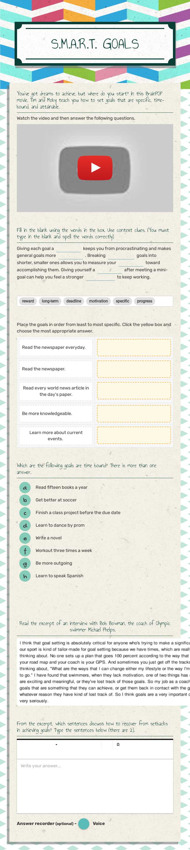 S.M.A.R.T. GOALS worksheet preview image