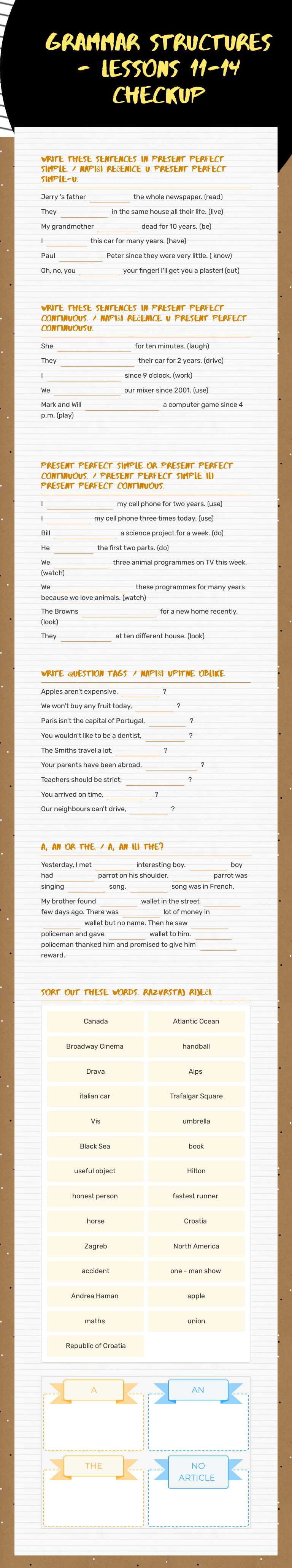 Grammar structures - lessons 11-14 checkup Grade 8 worksheet preview