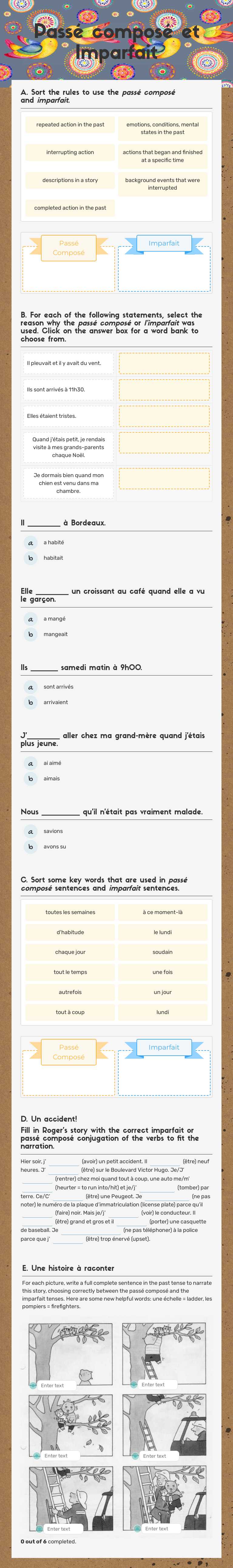 Passé composé et Imparfait worksheet preview image