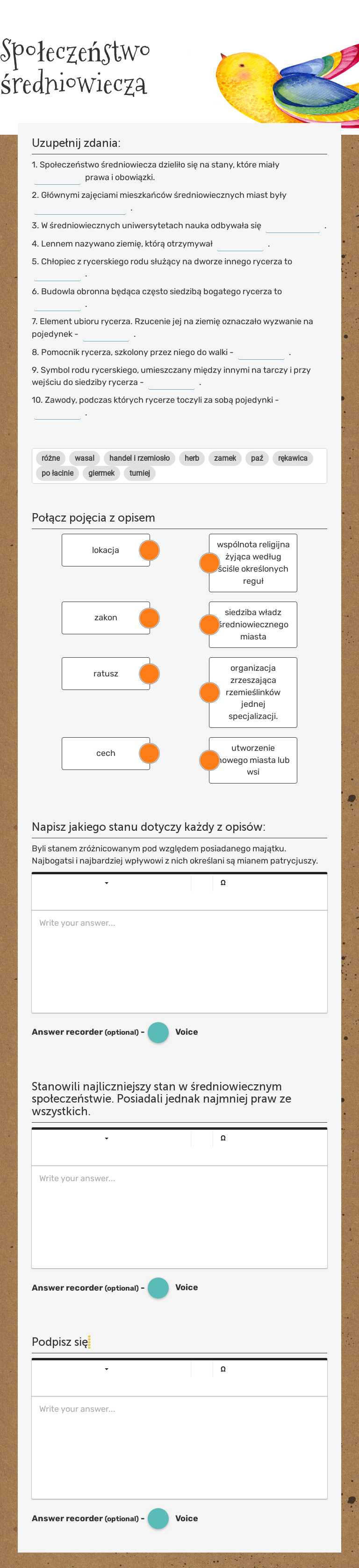 Społeczeństwo średniowiecza Grade 5 worksheet preview
