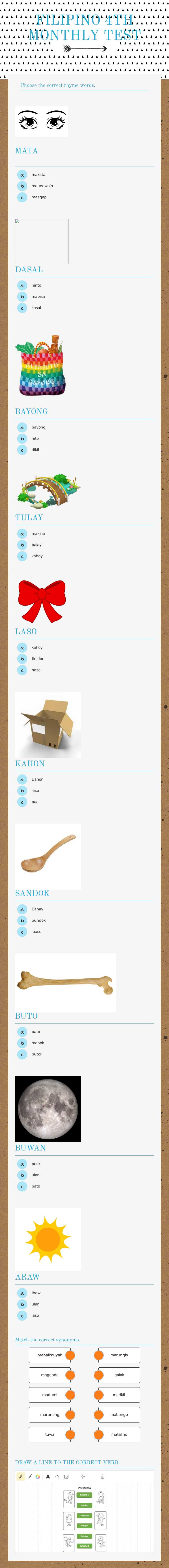 FILIPINO 4TH MONTHLY TEST worksheet preview image