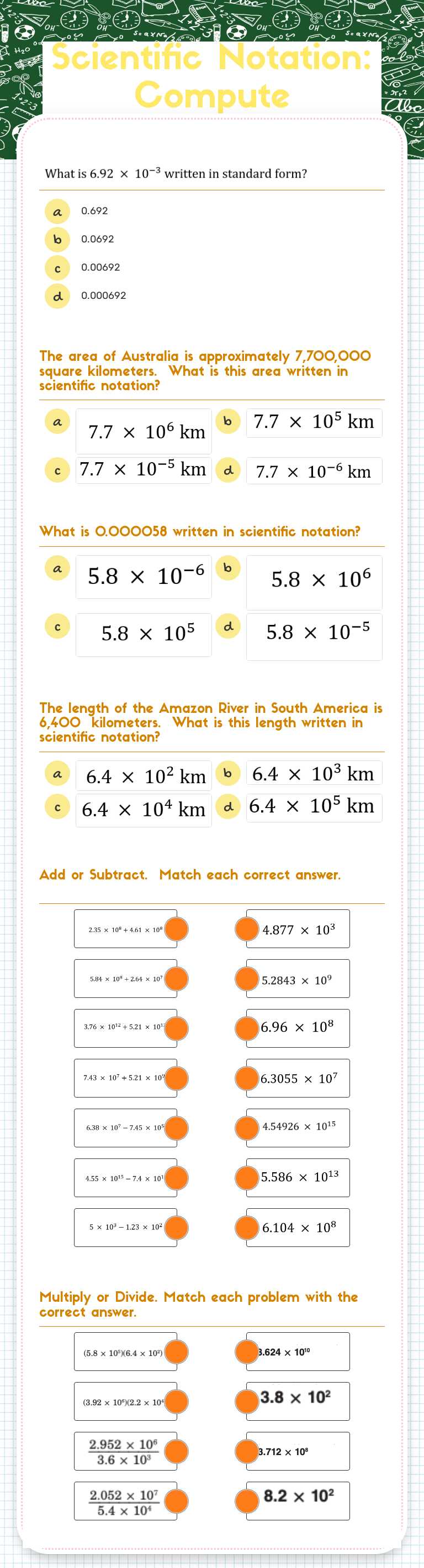 Scientific Notation:
Compute worksheet preview image