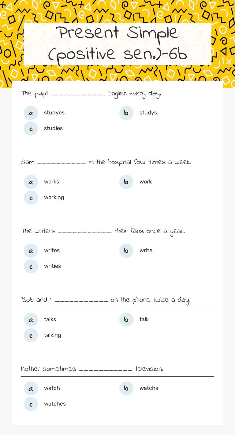 Present Simple (positive sen.)-6b worksheet preview image