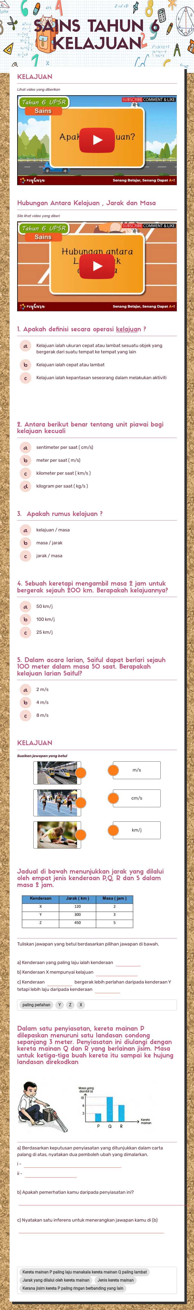 SAINS TAHUN 6   
 KELAJUAN worksheet preview image