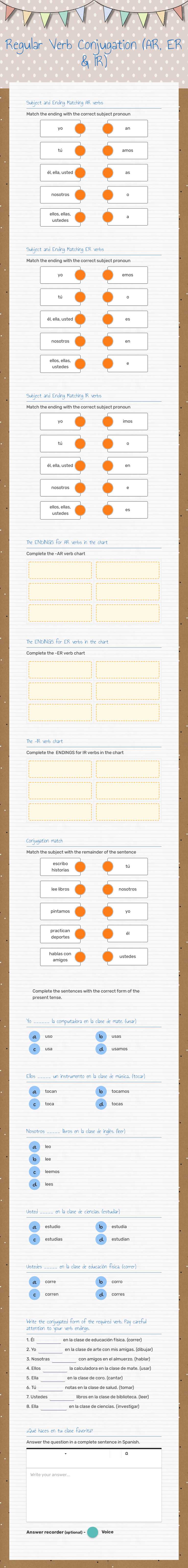 Regular Verb Conjugation 
(AR, ER & IR) worksheet preview image