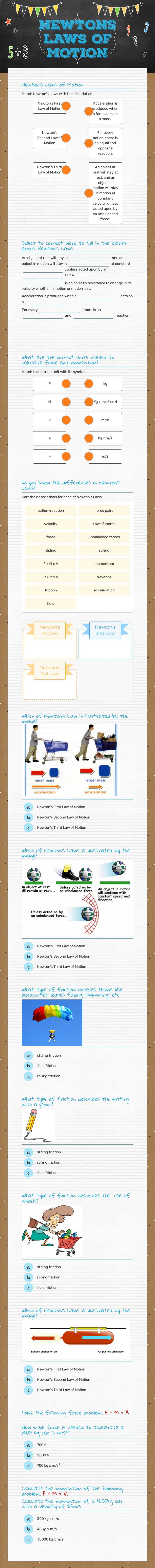 NEWTONS LAWS OF MOTION worksheet preview image