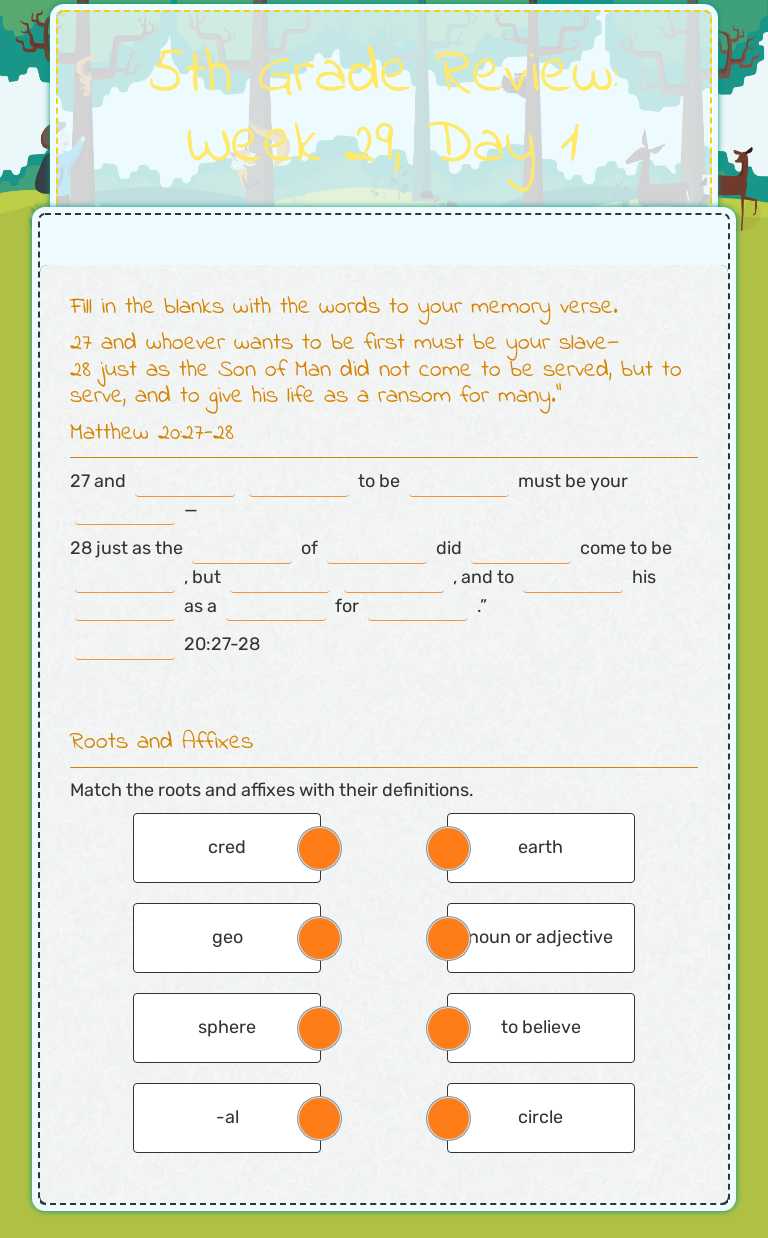 5th Grade Review: Week 29, Day 1 worksheet preview image