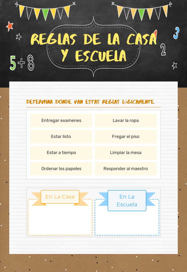 Reglas de la casa y escuela worksheet preview image