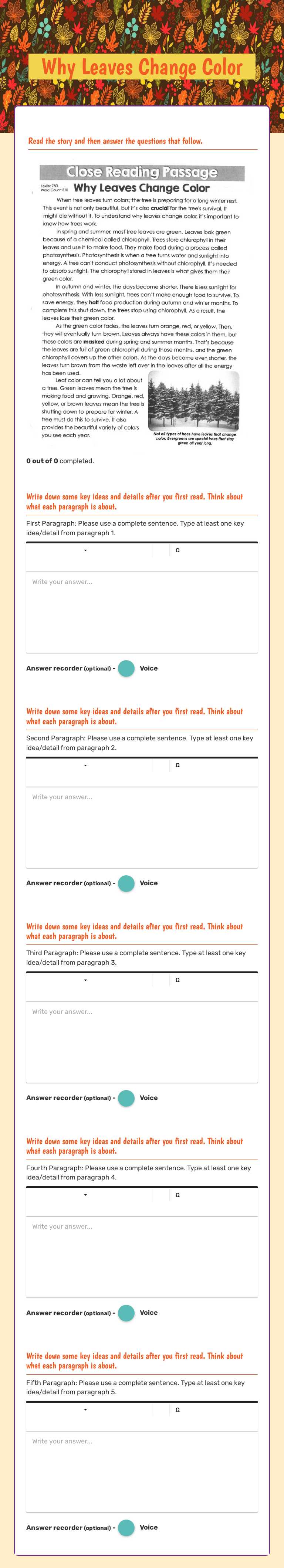 Why Leaves Change Color Grade 4 worksheet preview