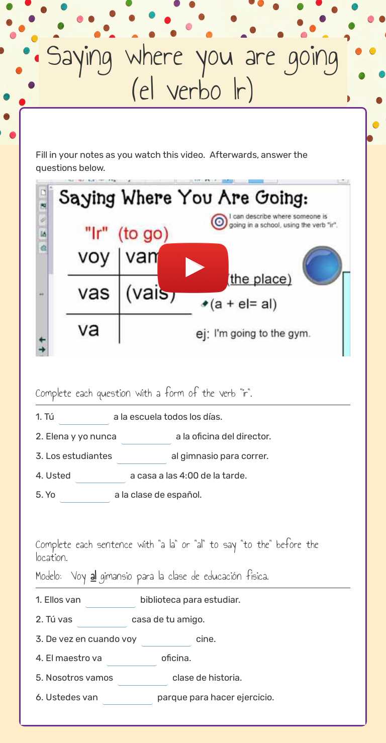 Saying where you are going (el verbo Ir) Grade 8 worksheet preview