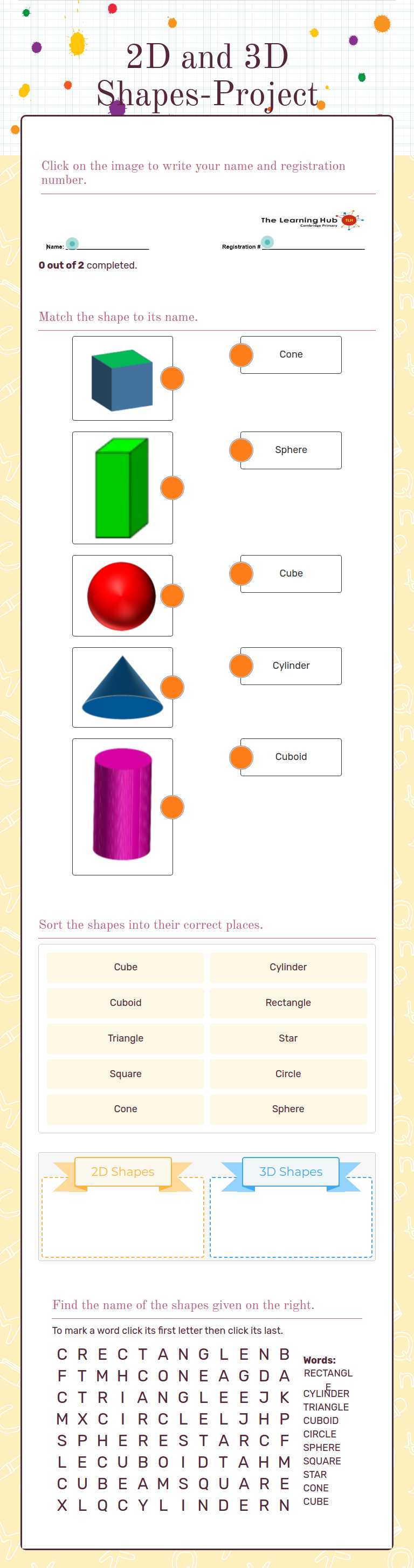 2D and 3D Shapes-Project worksheet preview image