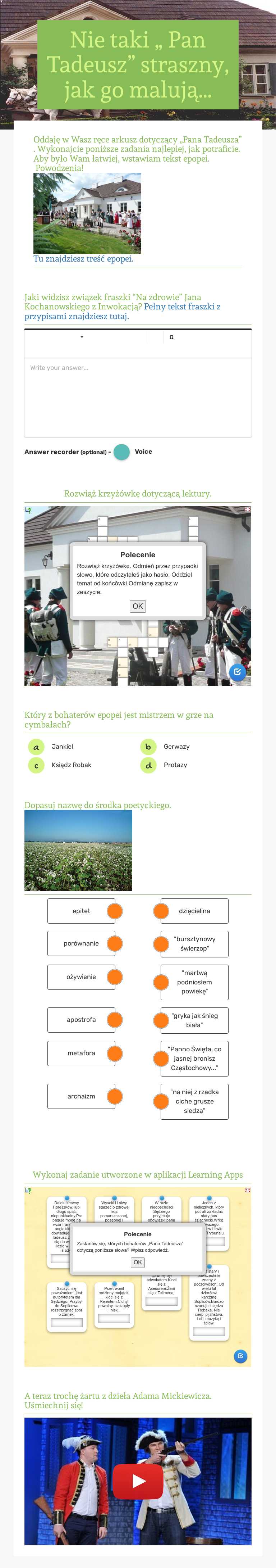 Nie taki
 „ Pan Tadeusz” straszny, jak go malują… worksheet preview image