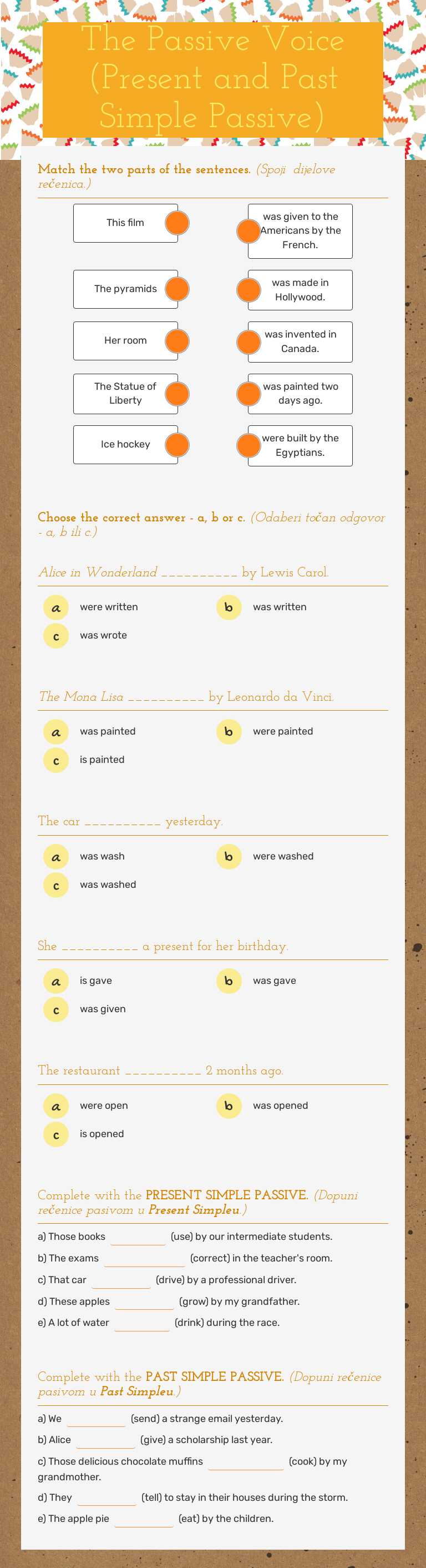 The Passive Voice
(Present and Past Simple Passive) worksheet preview image
