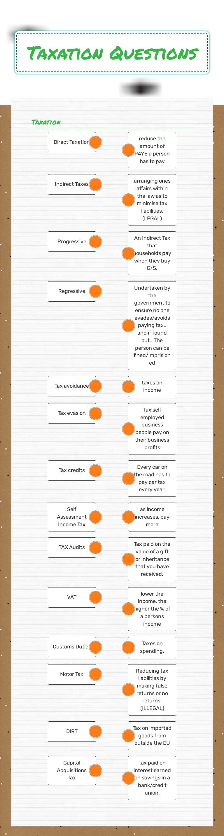 Taxation Questions worksheet preview image