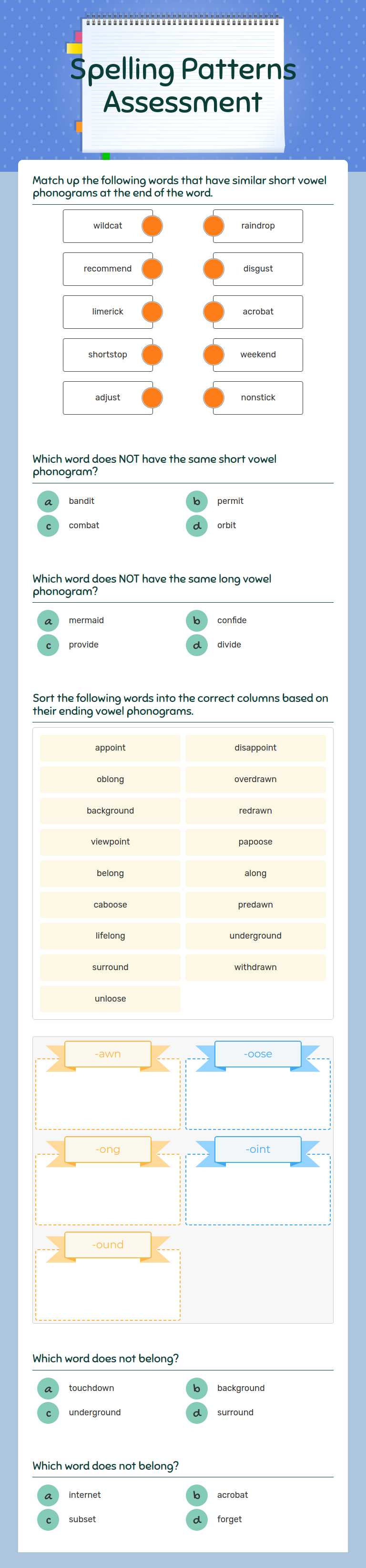 Spelling Patterns Assessment worksheet preview image